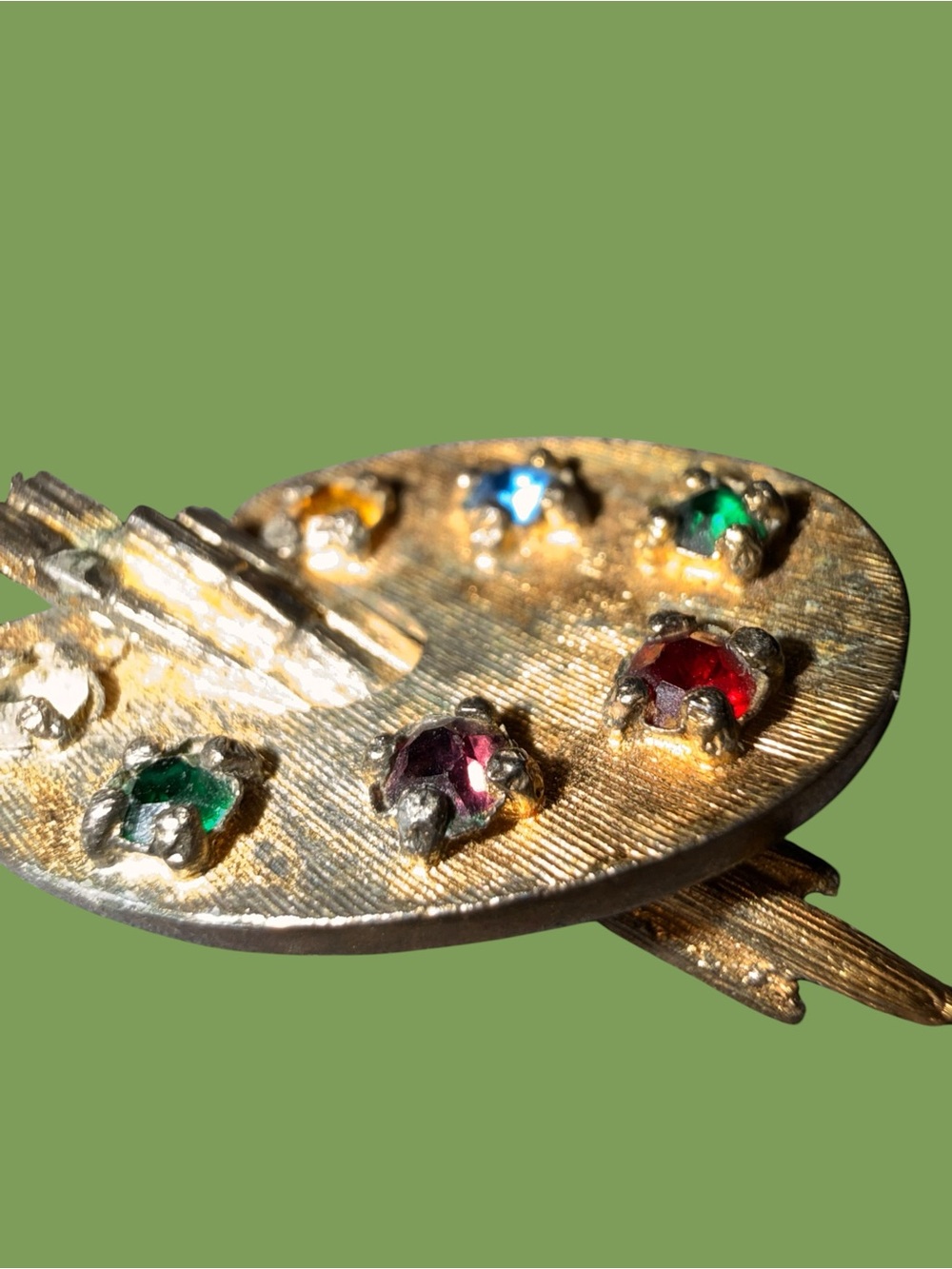 Vintage MONET Artist’s Palette Charm Gold Tone Multicolor Rhinestones 1” - Picture 5 of 15